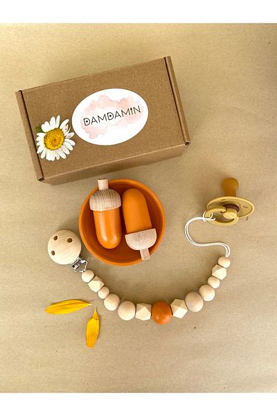 damdamin toys Orange Wooden Pacifier Strap - Pacifier Chain