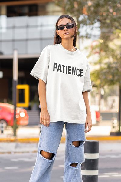SUNFREE Patience Γραμμένο Εκτυπωμένο Oversize Λευκό T-shirt