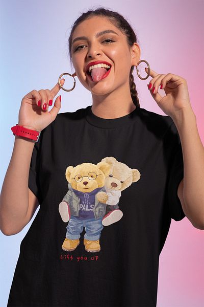 SUNFREE Μαύρο μπλουζάκι με στάμπα Teddy