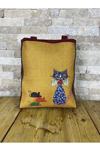Bohemian Cat Red Handbag with Bow Tie