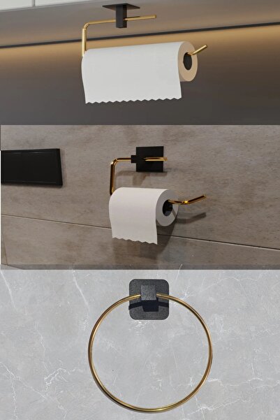 Genel Markalar Gold 3 Lü Paslanmaz Kağıtlık, Altın Renkli Kağıt Havlu Ve, Tuv...