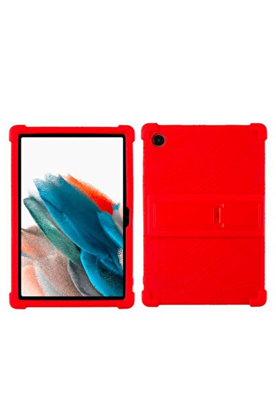 Ally Sm Galaxy Tab A8 2021 10.5 (x200-x205) Kılıf Standlı Silikon Kılıf Kırmızı