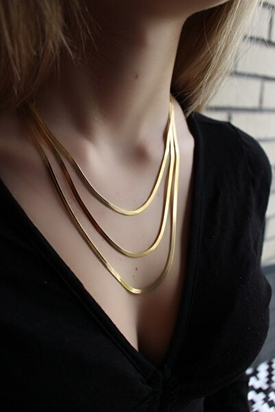 TREND Paslanmaz Çelik Üçlü Kombin Gold Kolye