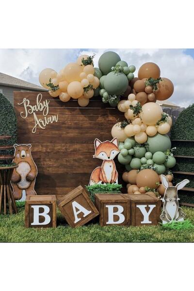 MERİ PARTİ Pastel Küf Yeşili Karamel Ve Sütlü Kahve Balon Zinciri 100 Adet