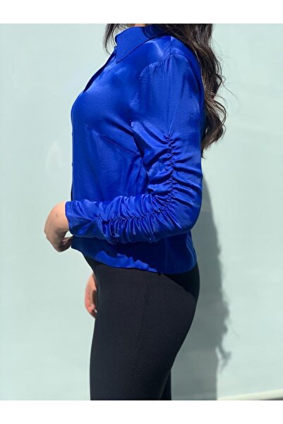 AYHAN Блуза з рукавами з збірками та атласним коміром