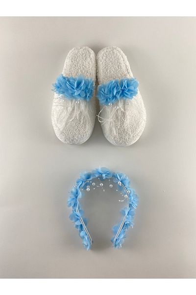 Lohussa Blue Floral Stoned Maternity Crown Slippers Set