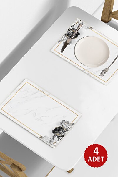 Copyrite Çiçekli Mermer Desen 42x30 Pvc 4'lü Silinebilir Amerikan Servis