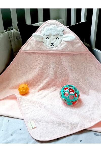 Tanem Home 100% Cotton Pink Lamb Pattern Embroidered Baby Towel Swaddle 75x75cm