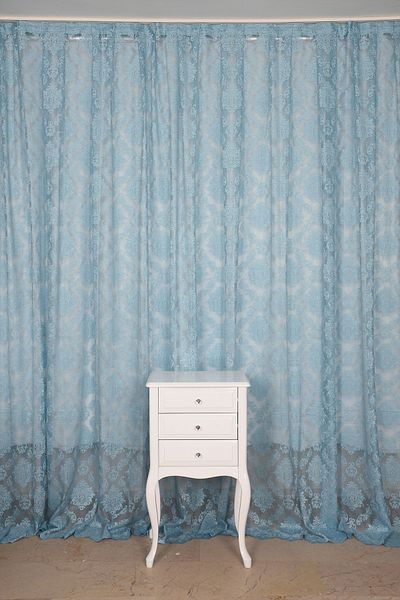 AKÇA TEKSTİL Damaks Blue Color Single Wing Ready-made Planted Pleated Background Curtain 300*260 Cm