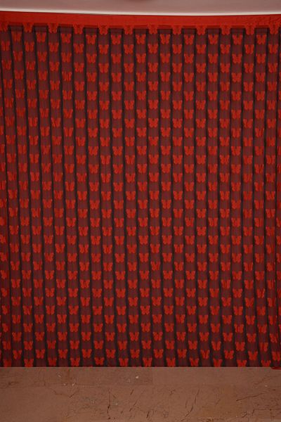 AKÇA TEKSTİL Butterfly Combined Model Red Color Ready Rope Curtain 300*270