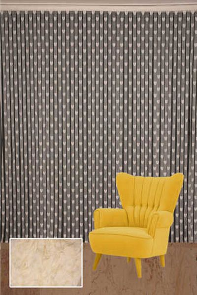 AKÇA TEKSTİL Heart Model Cream Color Rope Curtain Ready Rope Curtain 300*270