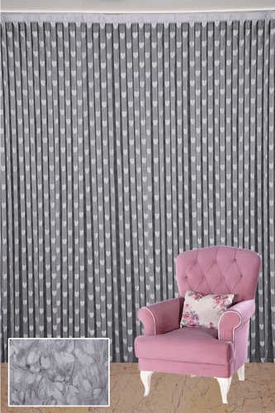 AKÇA TEKSTİL Heart Model Gray Color Rope Curtain Ready Rope Curtain 300*270