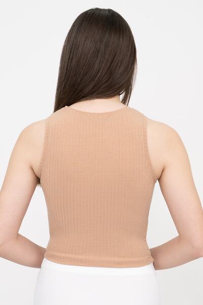 Soyo Women's Brown Ribbed Super Crop Knitted Undershirt