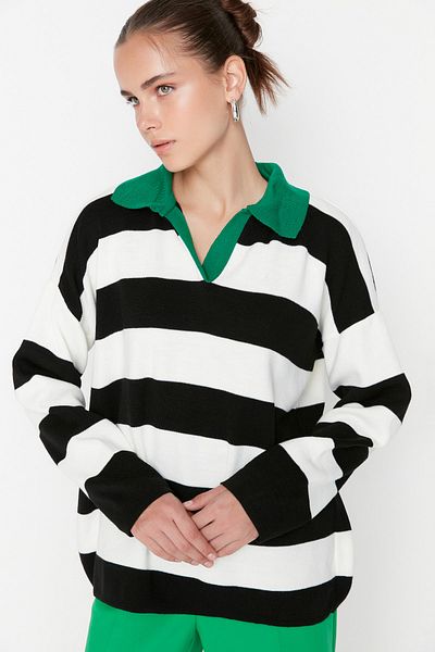 Trendyol Collection Pulover de tricotaj cu dungi verzi - TWOAW23KZ00008