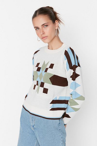 Trendyol Collection Ecru Geometric Jacquard Sweater TWOAW23KZ00636