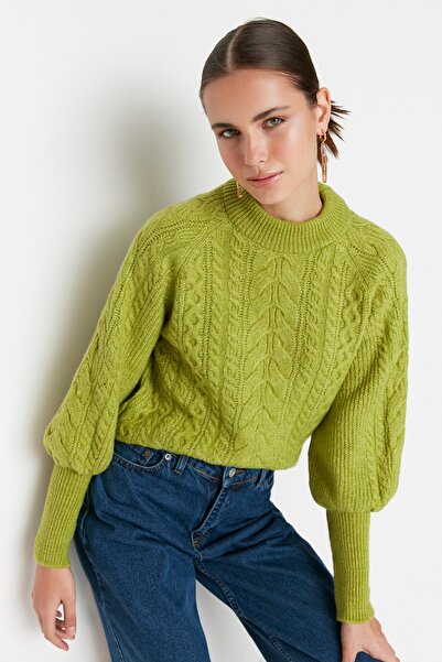 Trendyol Collection Πράσινο πουλόβερ με μαλακή υφή με πλέξη μαλλιών TWOAW21KZ0109