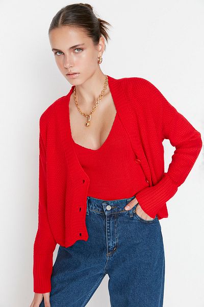 Trendyol Collection Set de tricotaje bluză-roșie cu bretele