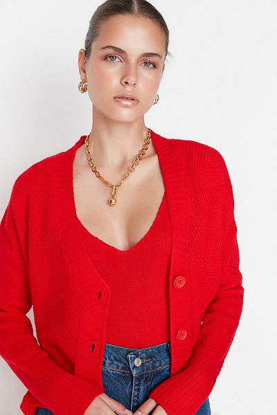 Trendyol Collection Set de tricotaje bluză-roșie cu bretele