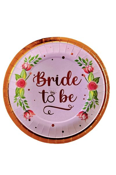 parti sürprizi Metalized Rose Gold Bride To Be Plate 8 Pieces
