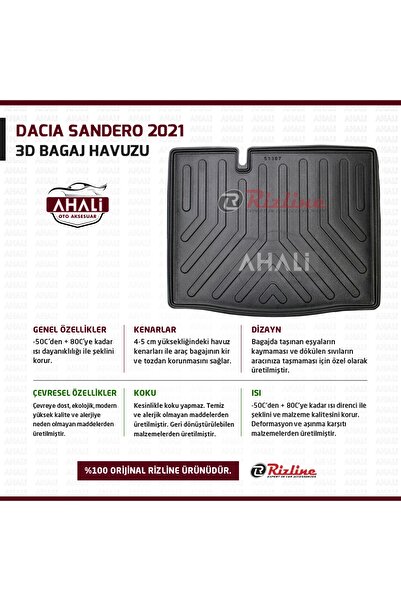 Rizline Dacia Sandero 2021 Sonrası 3d Bagaj Havuzu Uyumlu
