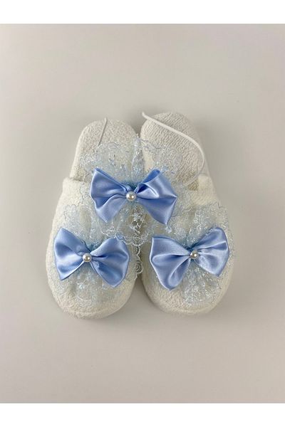 Lohussa Blue Bow Stoned Maternity Crown Slippers Set