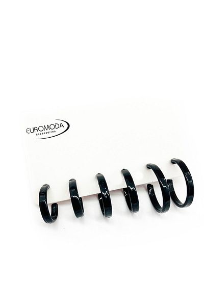 EUROMODA 6-Piece Hoop Earring Set with Black Color Quality Unisex 6-Piece Hoop Earrings