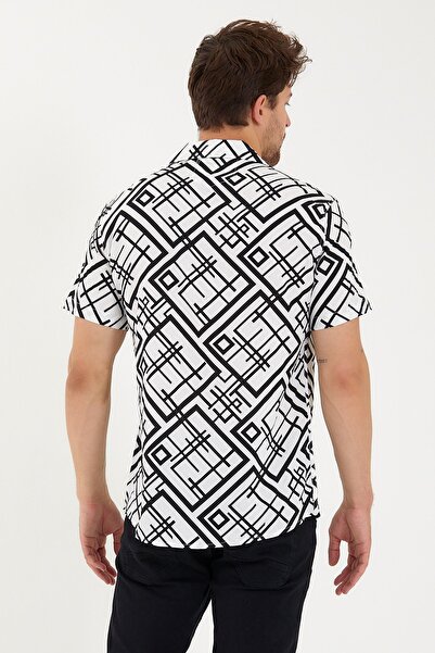 CLIPMAN Ανδρικό κοντομάνικο πουκάμισο με λινό γιακά με μοτίβο σε λεπτή εφαρμογή