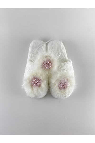 Genel Markalar Pembe Taşlı Tüylü Lohusa Hamile Taç Terlik Seti