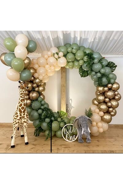 MERİ PARTİ Krom Gold Pastel Kış Yeşili Okaliptus Ve Ten Rengi Balon Zinciri 1...