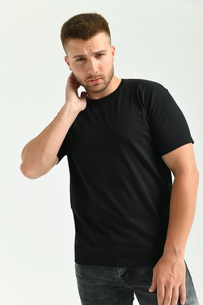 ALMİNA Ανδρικό μπλουζάκι Lycra Black Crew Neck με κοντό μανίκι
