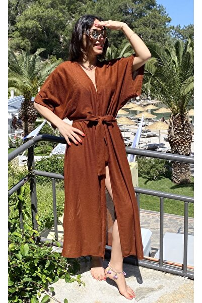 BEACHTALK Delikli Gofreli Kumaştan Uzun Kimono