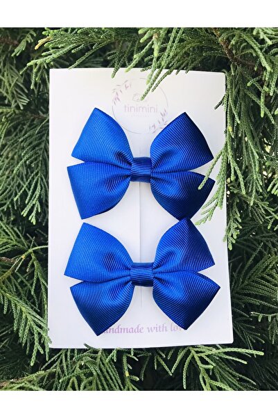 Fleur De Luna Kız Çocuk Saks Mavisi Ikili Fiyonk Pens Toka Seti