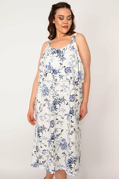 Şans Women's Large Size Bone Chest Flounce Strap Dress 65n33212