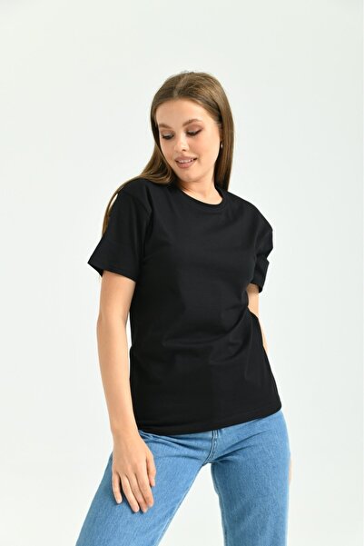 ALMİNA Women's Lycra Black Short Sleeve T-shirt