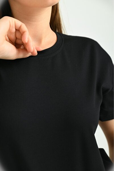 ALMİNA Women's Lycra Black Short Sleeve T-shirt