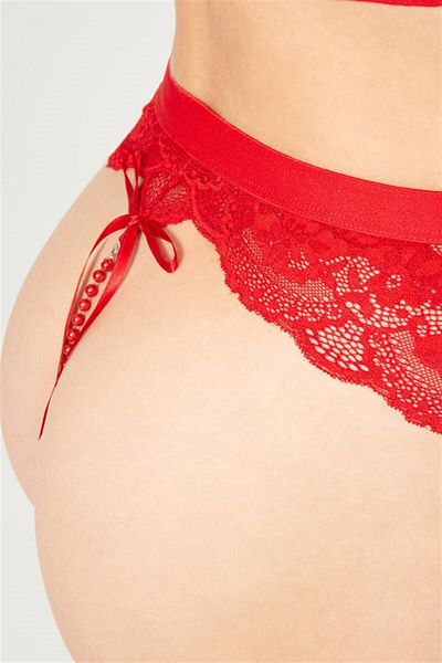 Cottonhill Red Lace Stone Detailed Women's Garter