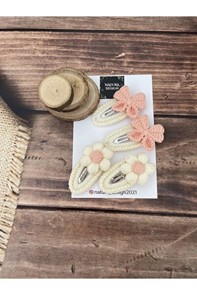 NATURA DESİGN Σετ 4 πλεκτών πόρπες με κουμπωτό - Φιόγκος και μαργαρίτα