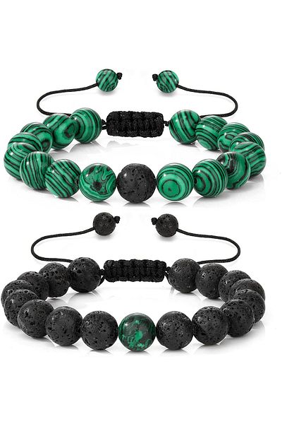 Tesbih Atölyesi Certified A Quality Malachite Obsidian Stone Natural Stone Bracelet Set