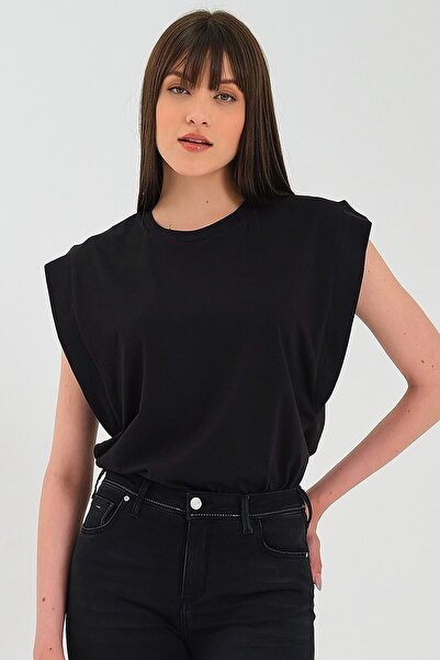 Avones Kadın Kolsuz Bisiklet Yaka Basic Örme Penye T-Shirt