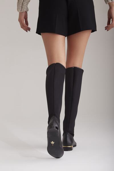 AYAKKABI PRENSİ Γυναικείες μπότες Janus με λεπτομέρεια με κορδόνια, μαύρες 3 εκ., με τακούνι