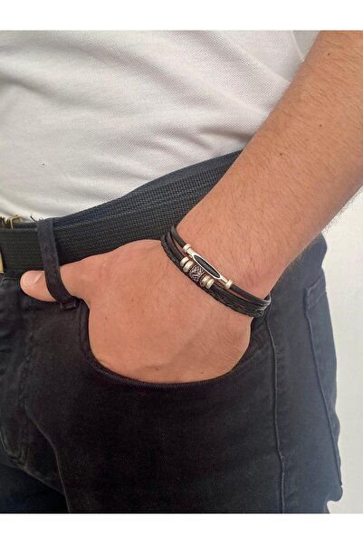 etniko Special Design Handmade Multiple Genuine Leather Men's Bracelet