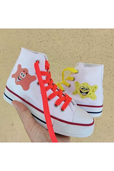 MECH BUTİK Unisex Günlük Siyah&beyaz Bilekli Sünger Bob&patrick Tasarımlı Baskılı Keten Spor Sneaker Ayakkabı