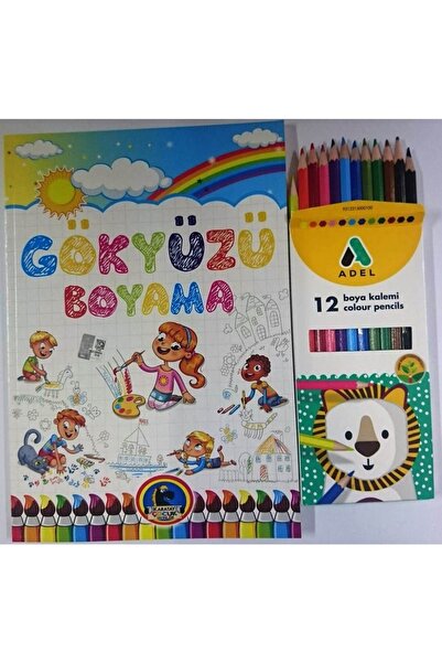 Adel Boyama Seti-kalın Boyama Kitabı+ 12 Renk Tam Boy Kuru Boya