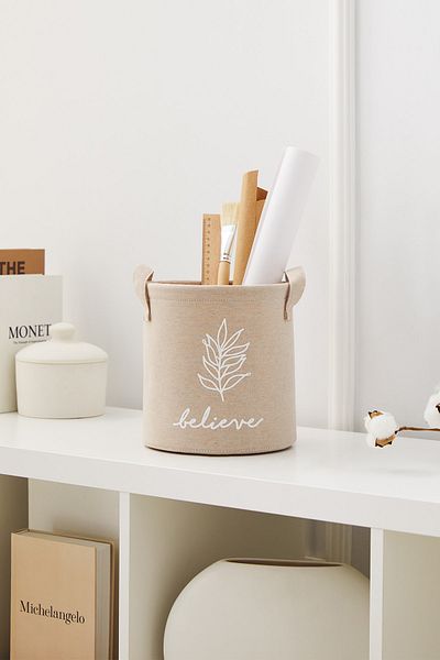 Ocean Home Textile Organizator de jucării pentru copii în cameră bej - Coș de depozitare pliabil, 20x20