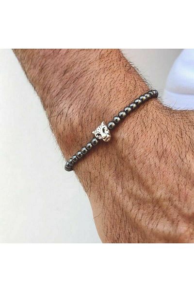 Padore Accessory Men's - Hematite Detail, Very Stylish, Elegant Natural Stone Bracelet with Cougar Stone