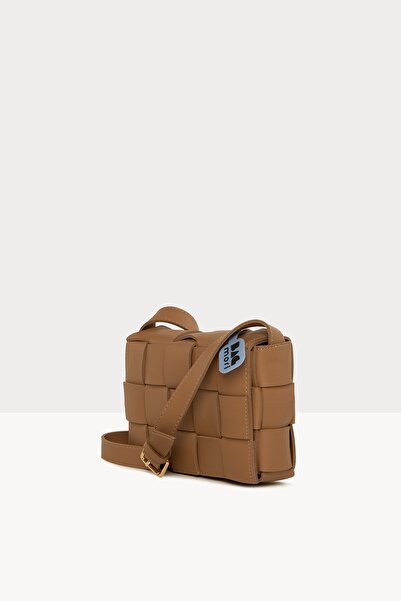 Bagmori Γυναικεία πλεκτή δερμάτινη τσάντα μεγάλου σχεδιασμού Mink M 000007383