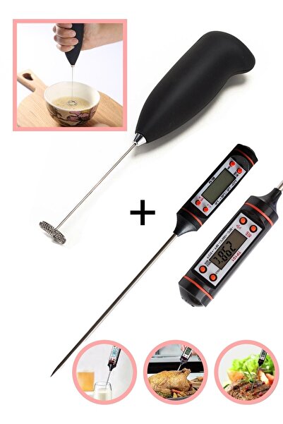 DEMPOWER 2'li Set Renkli Pilli Mini Mikser Kahve Süt Köpürtücü Ve Dijital Gıd...