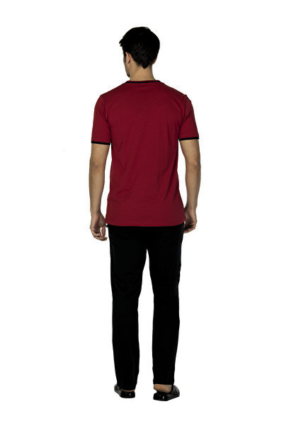 D'S Damat V-Neck Short Sleeve Pajama Set Claret Red