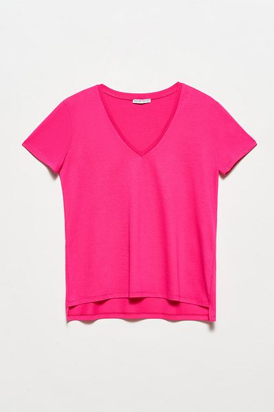 Dilvin Tricou de bază cu decolteu în V fucsia 101A03470