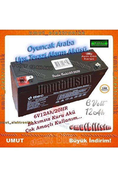 Ttec 6v 12 Ah Oyuncak Araba Aküsü 6V 12Ah Akü Bakımsız Kuru Tip Akü Jeep Motor Oyuncak Araç Araba Aküsü